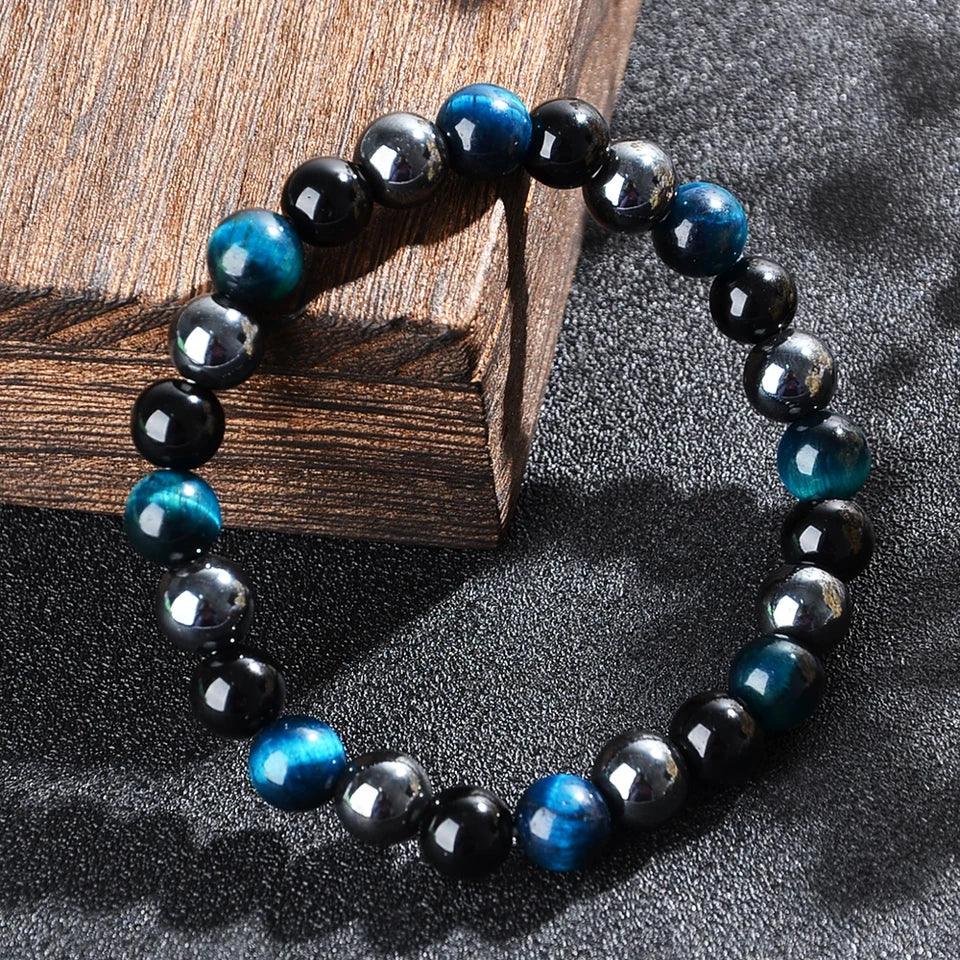 🛡️ The "Azure Guardian" Triple Protection Bracelet: Blue Malachite, Obsidian & Hematite Shield