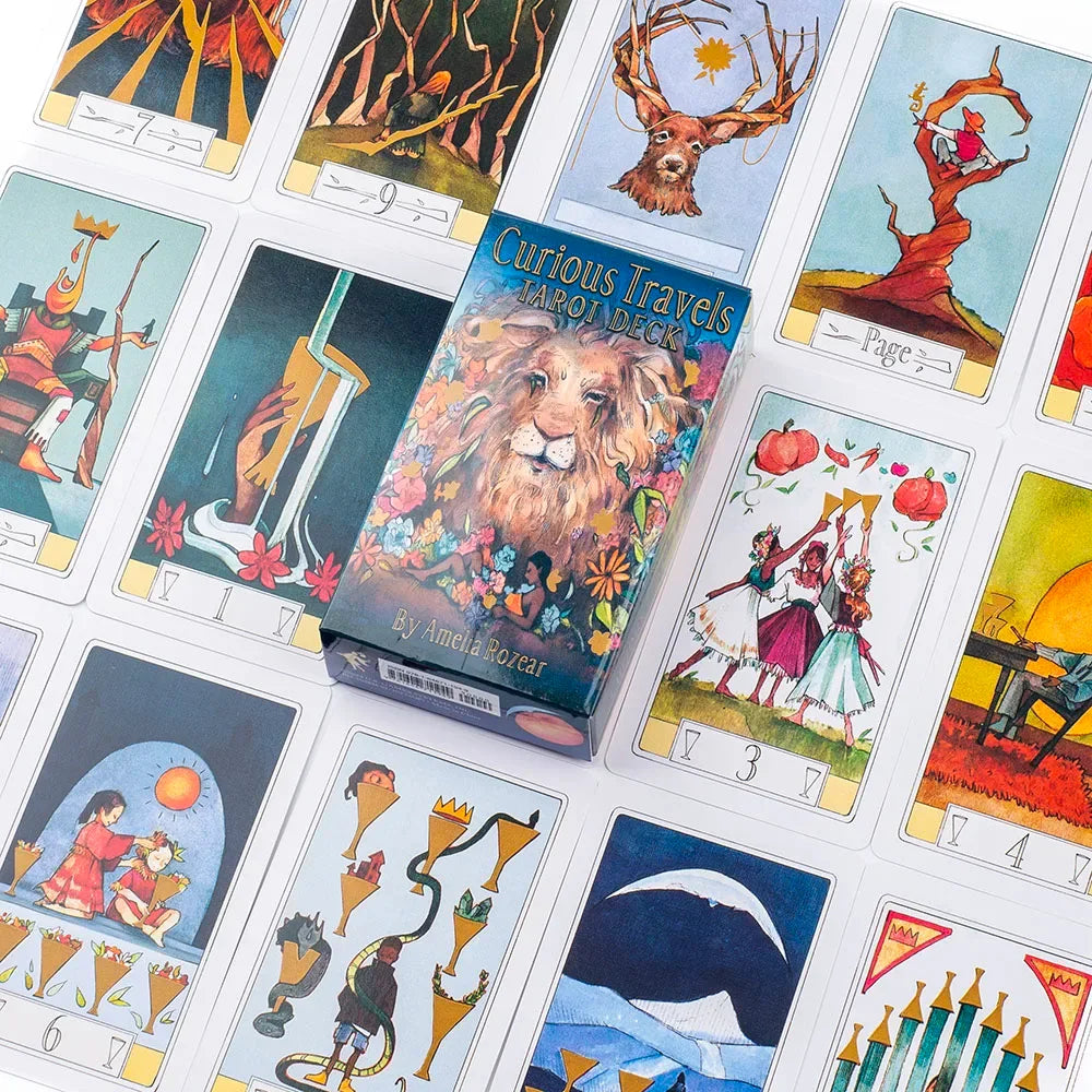 Curious Travels Tarot Deck – 79 Watercolor Cards for Precognition & Divination | Compact 10.3 × 6 cm Size