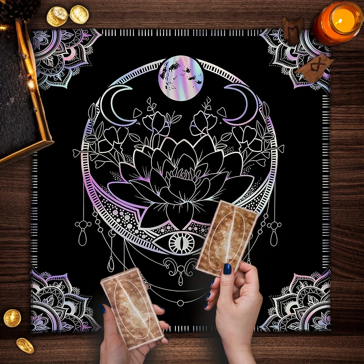 🃏 VIKAMA Mandala Tarot Tablecloth – Witchy Astrology Altar Cloth & Mystic Home Decor Table Cover