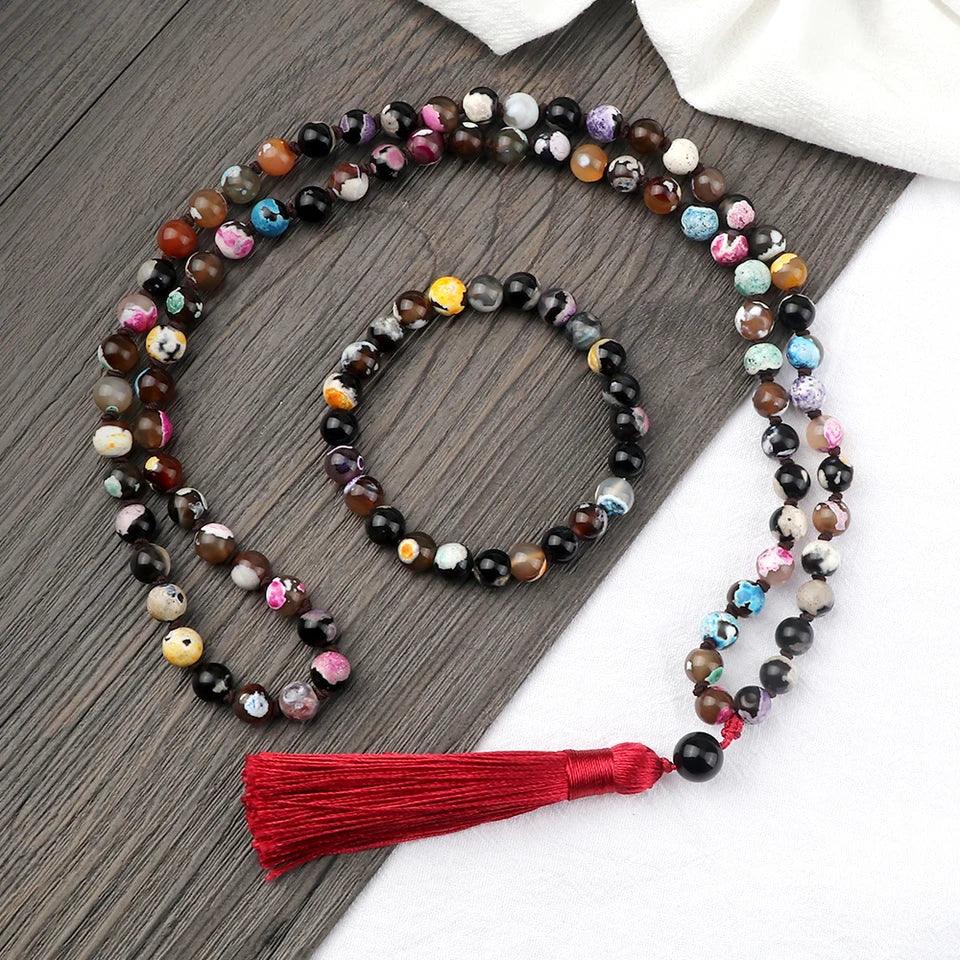 🐯 Natural Tiger Eye Stone Jewelry Set (Necklace & Bracelet): Healing Tassel Pendant & Sweater Chain – Confidence, Wealth & Protection Crystal for Women