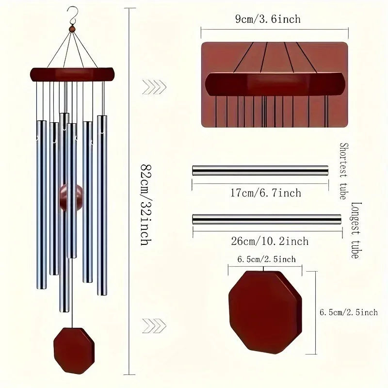 6-Tube Aluminum Metal Wind Chimes with Wooden Ornament – Durable No-Battery Outdoor Garden Decor