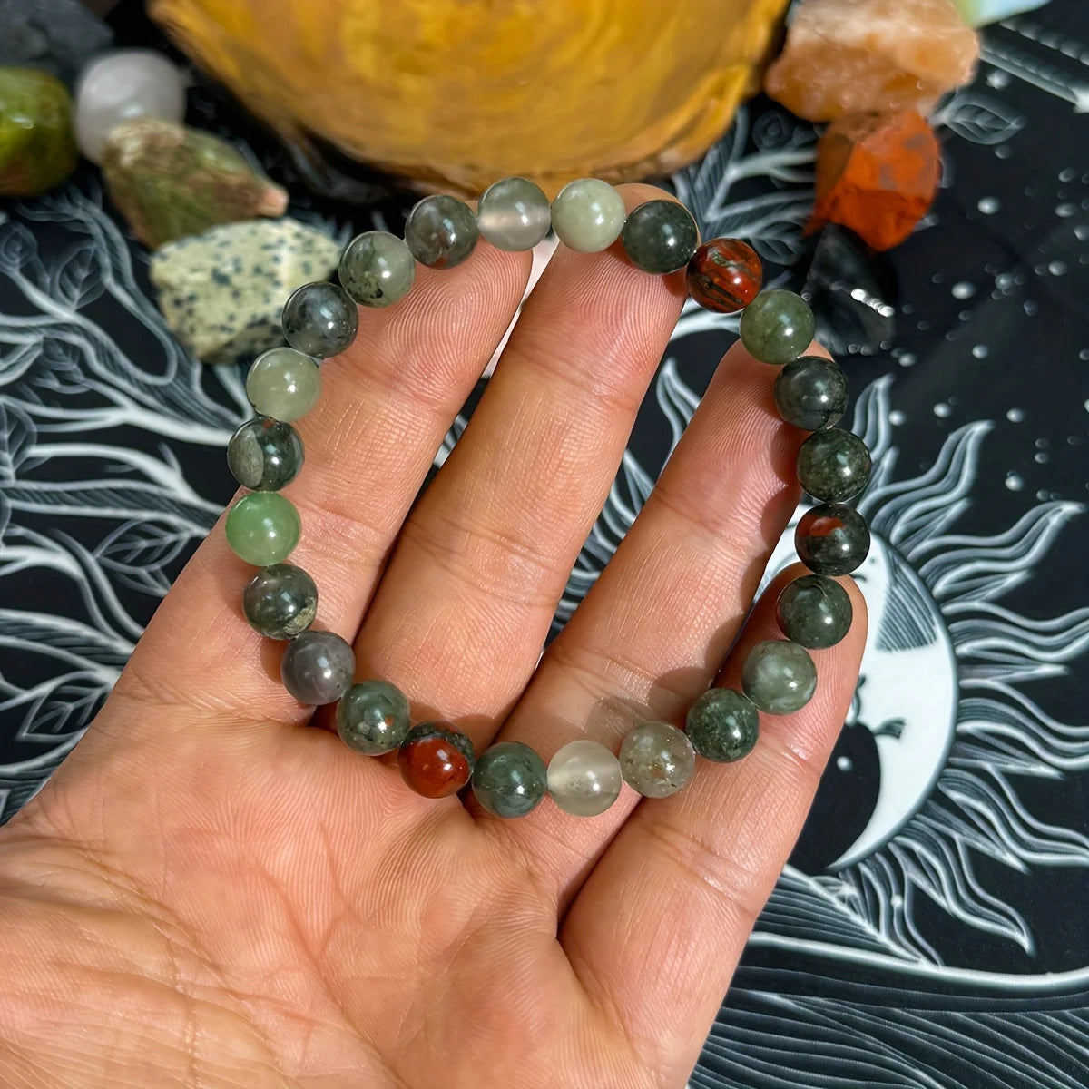 ✨ Bohemian Style Calm Mind Bracelet – African Blood Stone Crystal Jewelry for Men and Women – Daily Wear & Holiday Blessings