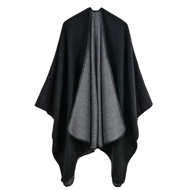 Winter Fashion Poncho Women Capes Scarf Imitation Cashmere Ladies Scarves Warm Shawls Wraps Woman Ponchos Bufanda Mujer Foulard One Size 3-black gray