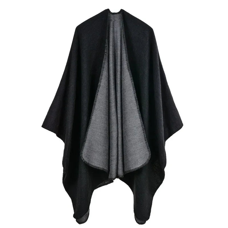 Women's Winter Poncho Wrap - Imitation Cashmere Shawl Cape & Scarf (130 x 150 cm) for Ultimate Warmth and Style One Size 3-black gray