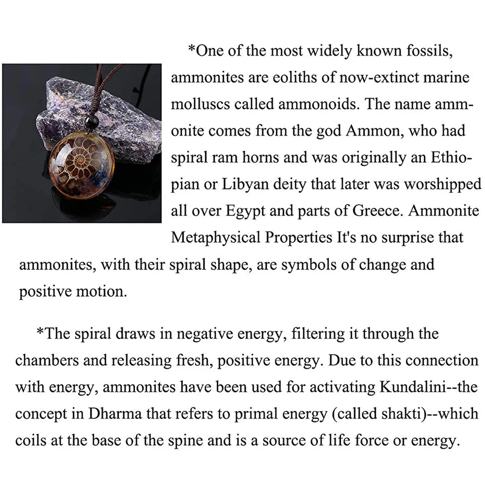 🌀 7 Chakra Spiral Healing Pendant: Resin Ammonite Necklace with Natural Crystal Chips – Adjustable Gemstone Jewelry for Energy Balance & Spiritual Gifts