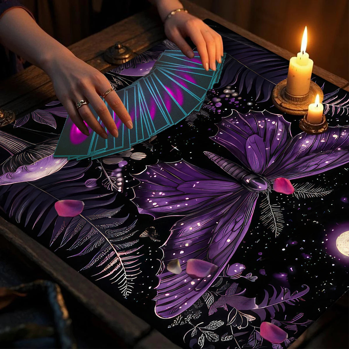 🦋Mystical Purple Butterfly Tarot Tablecloth | Altar Cloth with Moonlight Mushrooms & Plants – Witchcraft Astrology Tarot Cloth for Home Decor