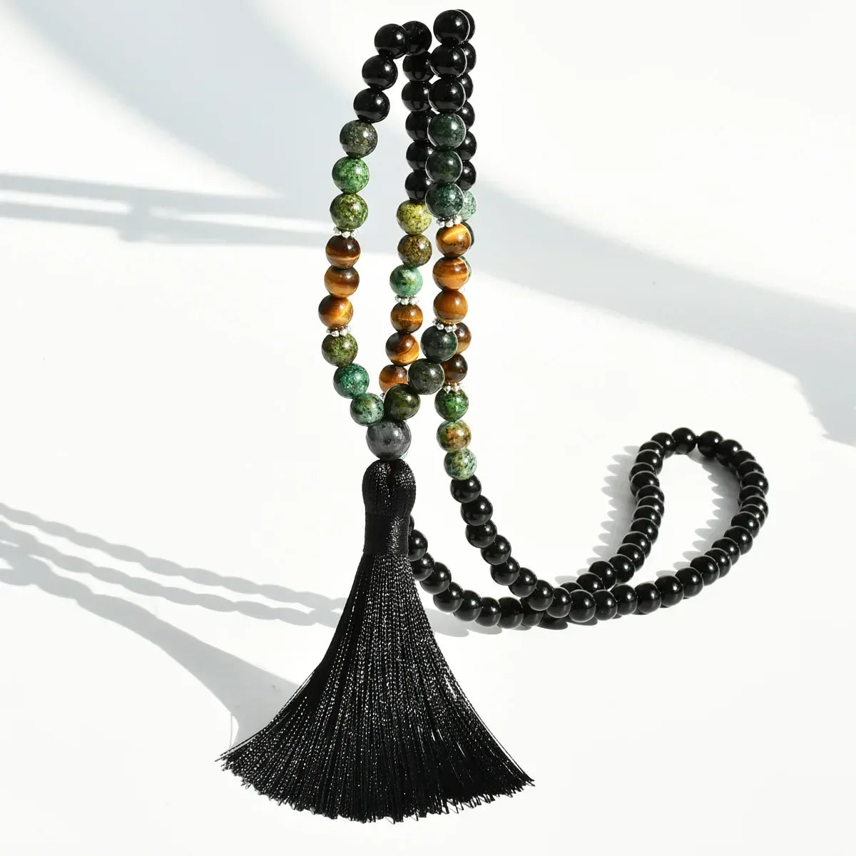 📿 The "Zen Guardian" 108 Mala: Black Agate & Tiger Eye Traditional Chinese Prayer Necklace