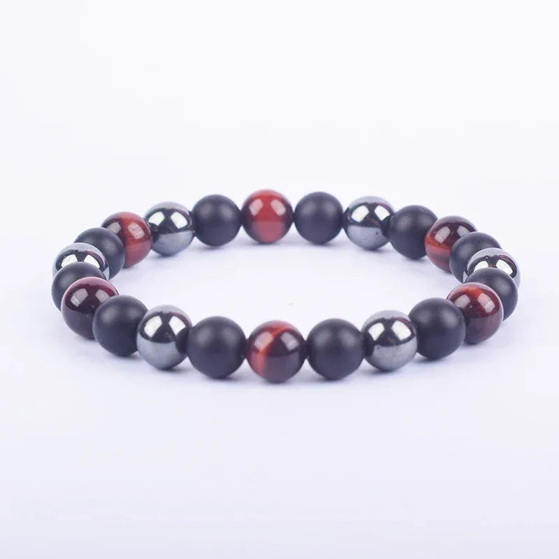 ✨ Magnetic Hematite, Tiger Eye & Obsidian Bracelet – Triple Protection Health Care Stainless Steel Bangle – Perfect Weight Loss Gift for Men & Women 18red tiger eye