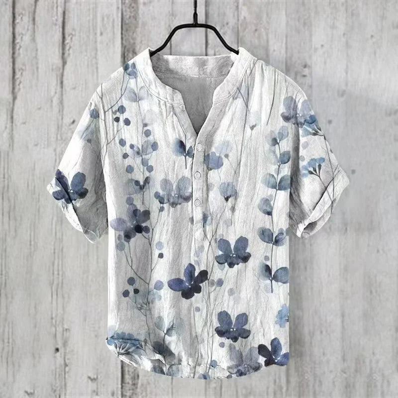 ⛩️ The Zen Crane Heritage: Premium Men’s 100% Pure Organic Linen Shirt – High-Definition Oriental Landscape Art Print, Sophisticated V-Neck Cut, and Plus Size (Up to 6XL) Luxury Casual Button-Down
