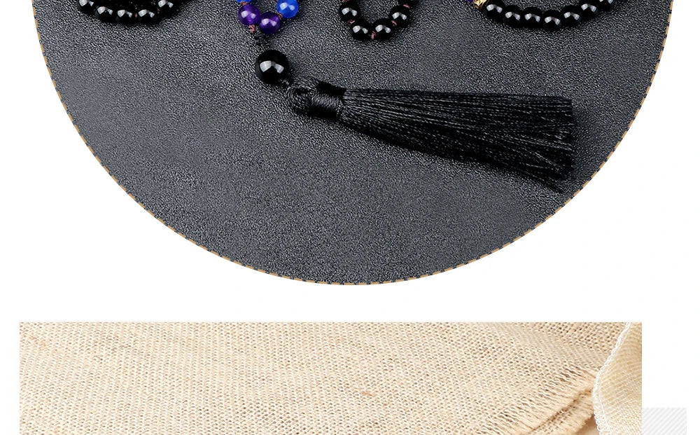 🌑 Black Onyx & 7 Chakra Mala: Shiny/Matte 108 Bead Necklace & Wrap Bracelet – Grounding, Protection & Anxiety Relief Meditation Rosary