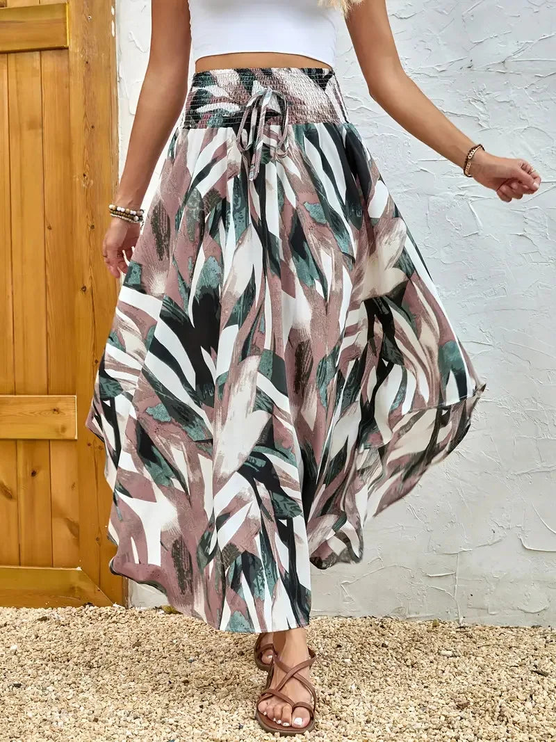 🌸 Bohemian Boho Vintage Floral Print Skirts – Women’s Summer High Waist A-Line Pleated Elastic Waist Long Skirts, Casual Holiday Beachwear