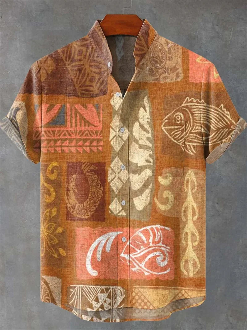 🐙 The Vintage Cephalopod: Premium Men’s Hawaiian Linen Shirt – High-Definition Retro Octopus Graphic Print, Breathable Organic Cotton-Linen Blend, and Sophisticated Loose-Fit Holiday Button-Down HO454