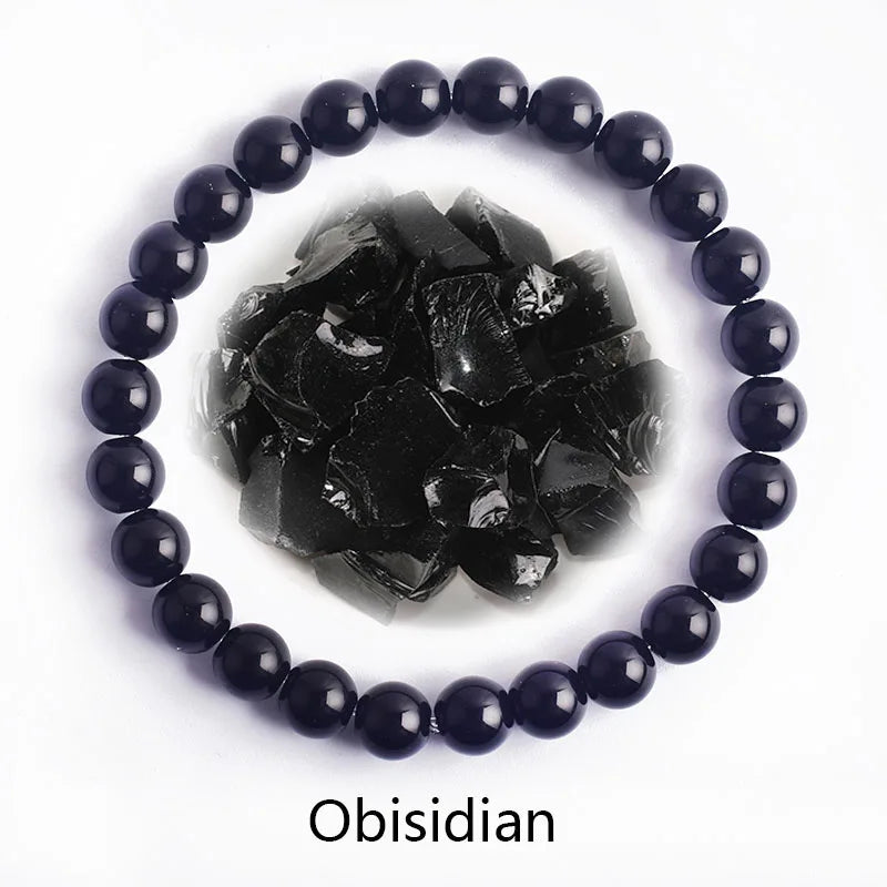 ✨ Natural Stone Protection Bracelet – Dragon Blood Beads, Quartz & Onyx Stretch Jewelry for Men & Women – Healing Reiki & Yoga Energy Bracelet 6 Obisidian