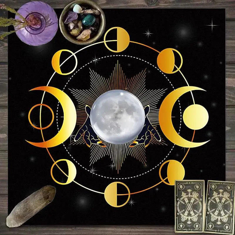 🃏 VIKAMA Astrology Energy Tablecloth – Waterproof Tree of Life & Zodiac Signs Meditation Cloth for Divination, Rituals & Mystic Home Decor YLB-608