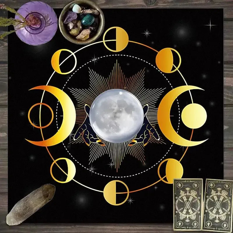 🃏 VIKAMA Astrology Energy Tablecloth – Waterproof Tree of Life & Zodiac Signs Meditation Cloth for Divination, Rituals & Mystic Home Decor YLB-608