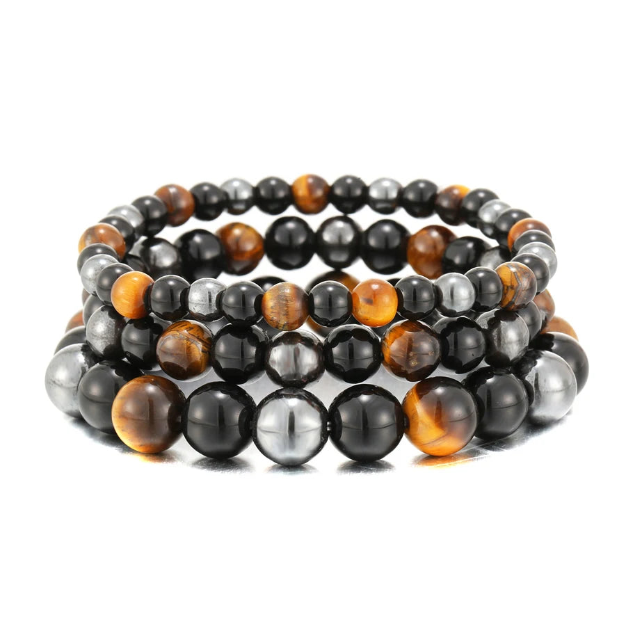 🛡️ Triple Protection "Soul Shield" Magnetic Bracelet: Natural Black Obsidian, Hematite & Tiger Eye – Health, Wealth & Negative Energy Blocker for Men & Women (Pulsera Hombre)