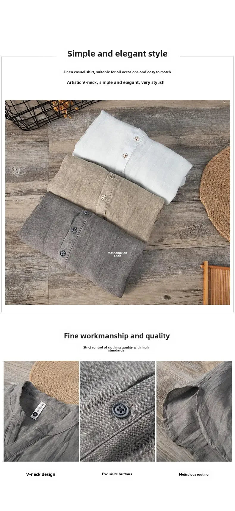 🌿 The Zen-Essential Pure Linen Top: Premium Men’s 100% Organic Linen V-Neck Shirt – Loose Fit Vintage Silhouette, Breathable Half-Sleeve Design, and Ultra-Lightweight Summer Casual Tee