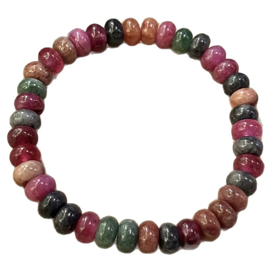 ✨ Multicolor Tourmaline Bracelet – Natural Bead Stone Chain Elastic Bangle for Women & Men – Fashionable Party Jewelry