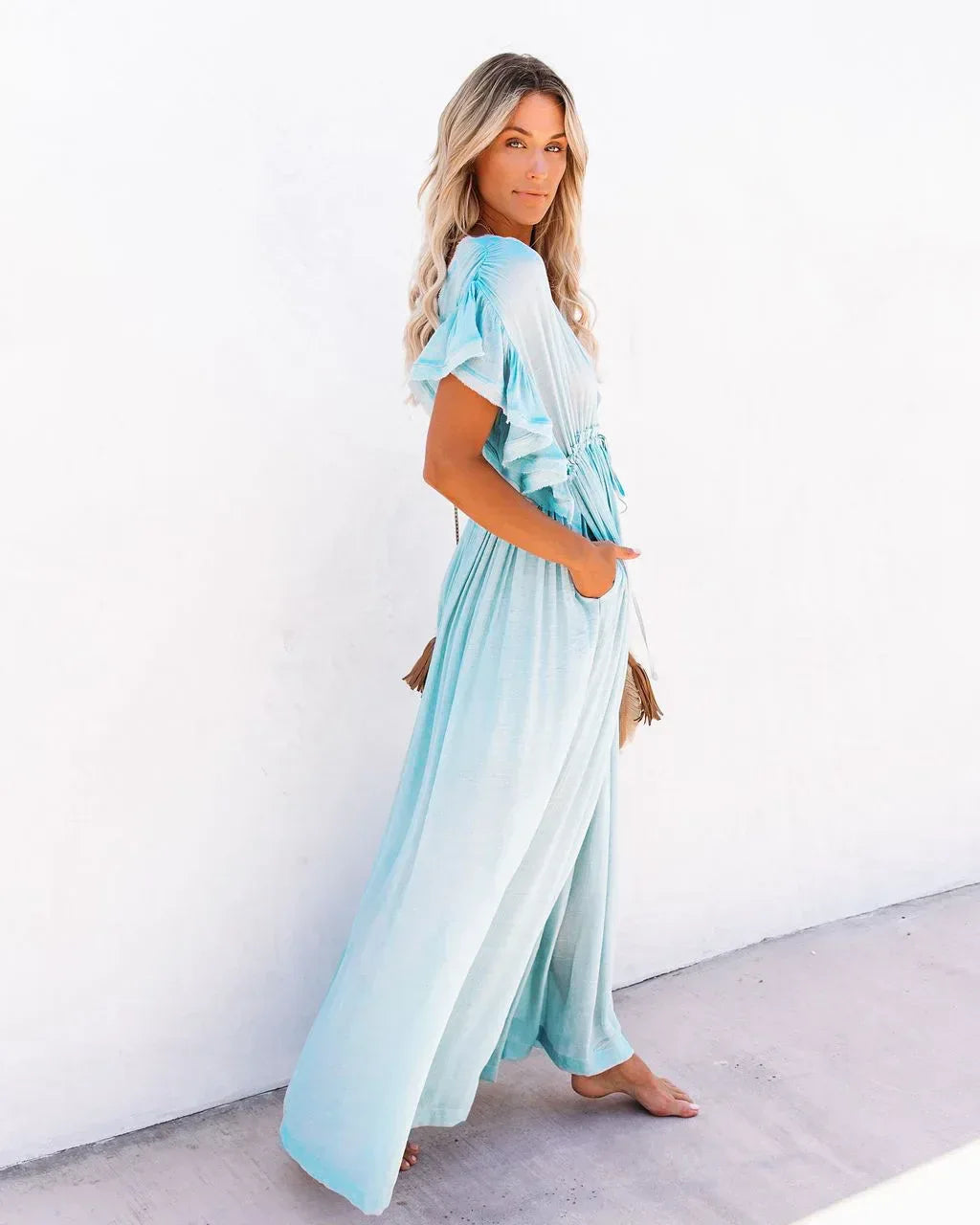 Summer Bikini Cover Ups for Women - V-Neck Kimono Beach Dresses with Lace-Up Detail and Sun Protection Features