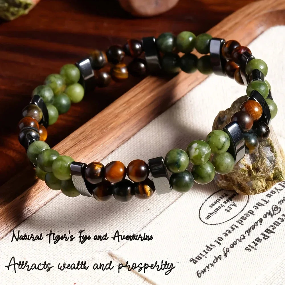 🐯🍀 The "Double Wealth Engine": Tiger Eye & Green Aventurine 2-Layer Prosperity Bracelet