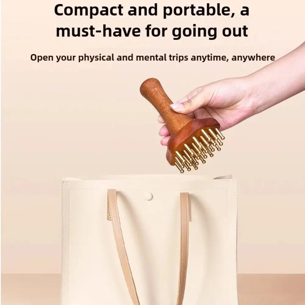 Portable Wood Massage Brush with Copper Head – 24 Teeth Meridian Massager & Body Sculpting Tool﻿