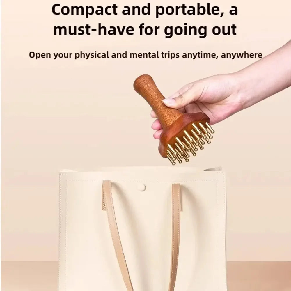 Portable Wood Massage Brush with Copper Head – 24 Teeth Meridian Massager & Body Sculpting Tool﻿