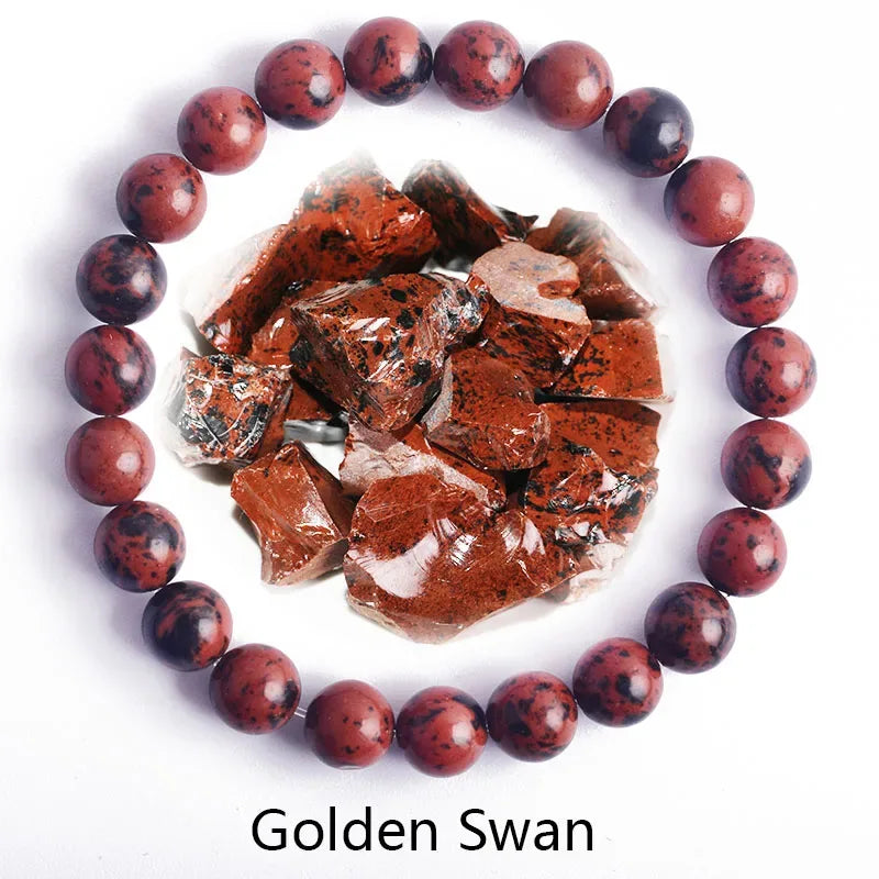 ✨ Natural Stone Protection Bracelet – Dragon Blood Beads, Quartz & Onyx Stretch Jewelry for Men & Women – Healing Reiki & Yoga Energy Bracelet 7 Gloden Swan
