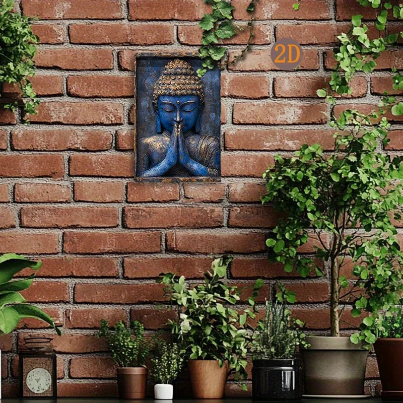 🌟 Blue Buddha Statue with Folded Hands – Vintage Aluminum Sign for Yacht, Living Room & Gym Décor | 8x12 inch | Free Shipping