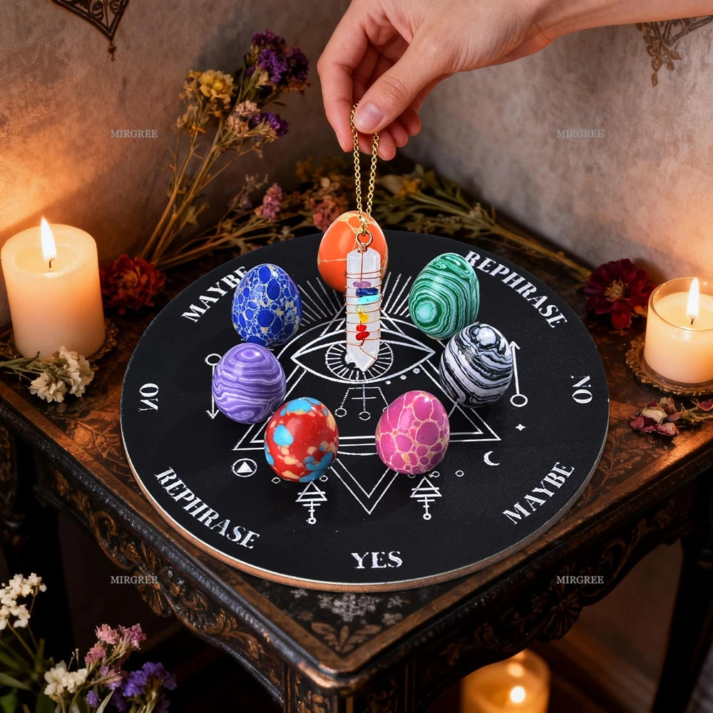 🔮 9pcs Crystal Pendulum Divination Set – Includes Decision Board & Gemstone Egg | Guidance Tool & Witchcraft Supplies | Free Shipping