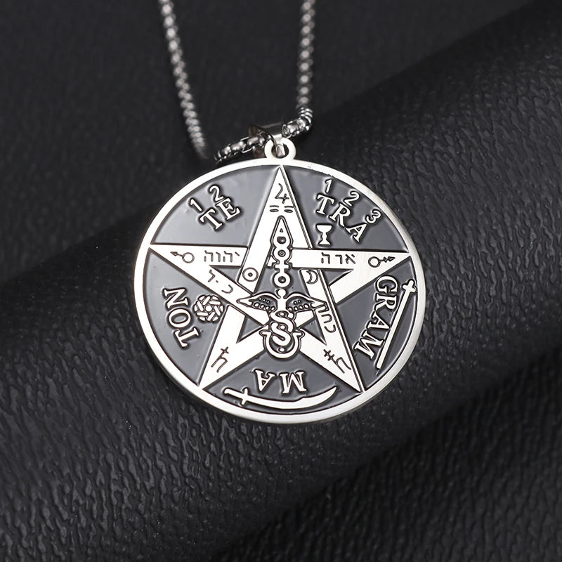 ✨ Witchcraft Pentagram Necklace – Stainless Steel | Men’s Amulet Pendant | Jewish Hebrew Tetragrammaton & Solomon Symbol