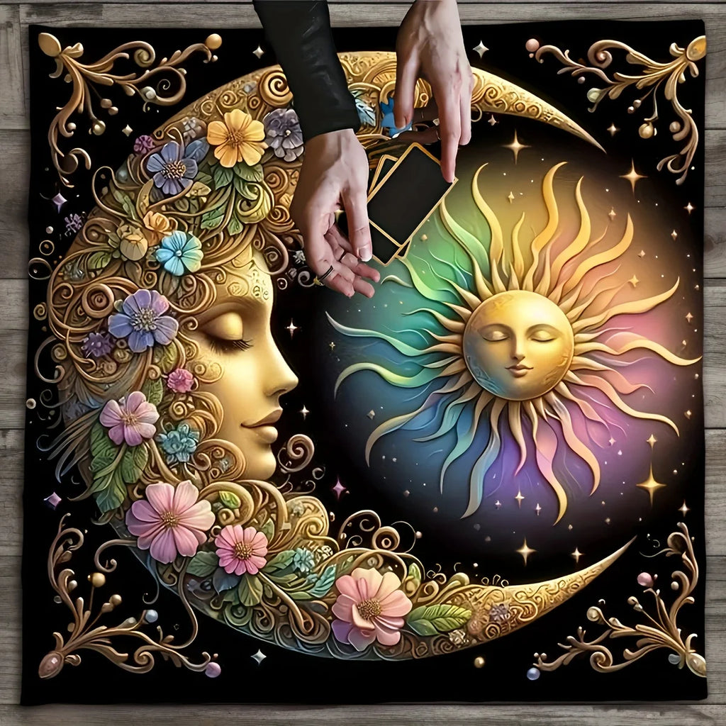 1pc Tablecover Elegant Sun and Moon Mandala Talobu Altar Cloth Starry Sky Table Cloth Witchcraft Astrology Black Oracle Mat Taro