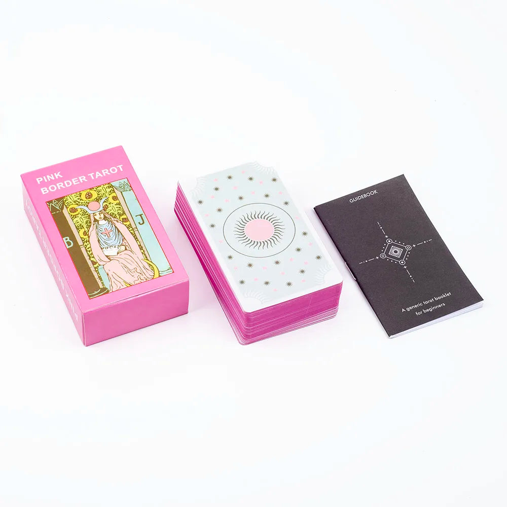 🌸Pink Border Tarot Card Deck with Guidebook – 78 English Cards for Family Divination & Party Game