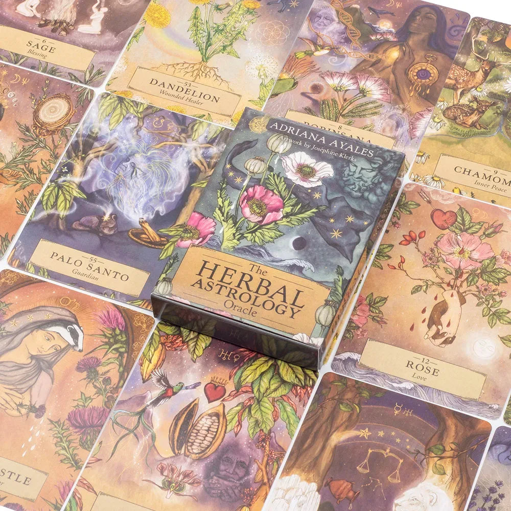 🌿 Herbal Astrology Oracle Deck – 55 Beautifully Illustrated Cards | Ancient Plant Healing & Astrological Wisdom | 10.4 x 7.4 cm | Board Game Edition