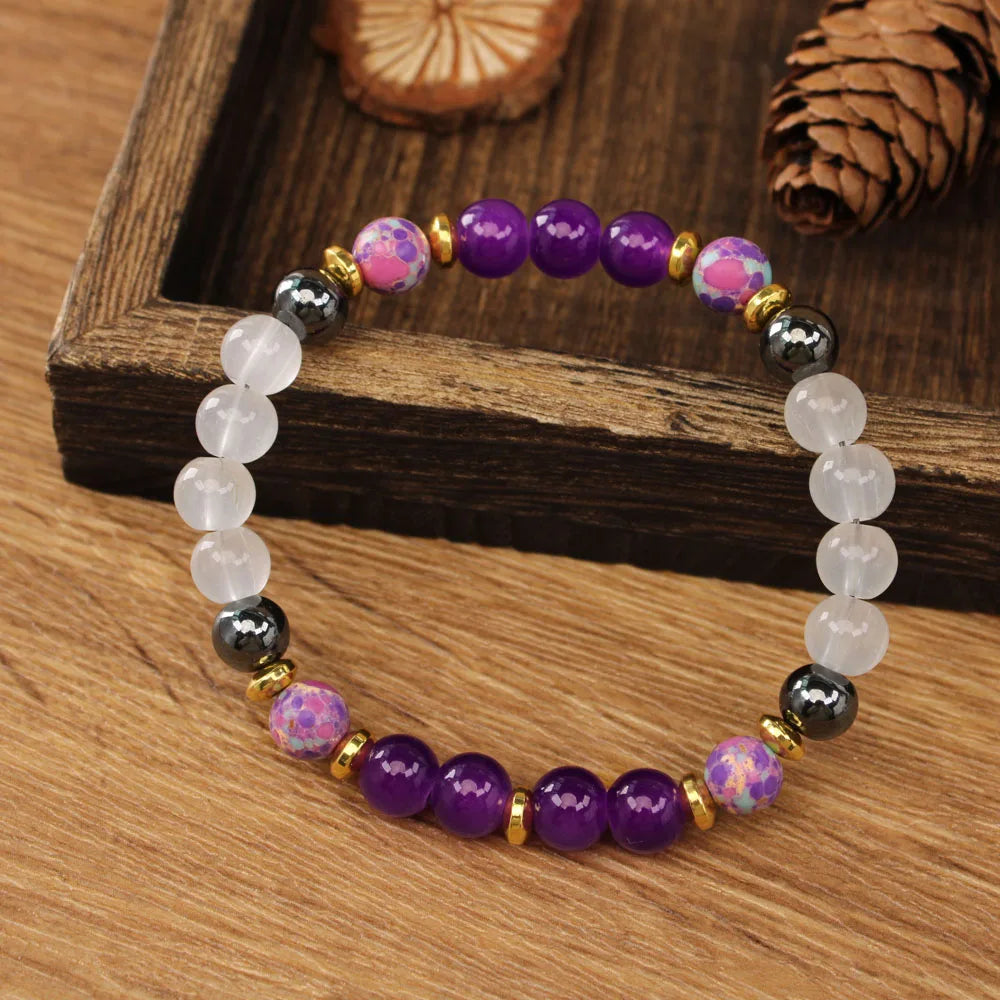 ✨ Elegant Natural Stone Bracelet – Purple Crystal Round Beads for Women – Daily Decoration & Perfect Christmas Gift Jewelry