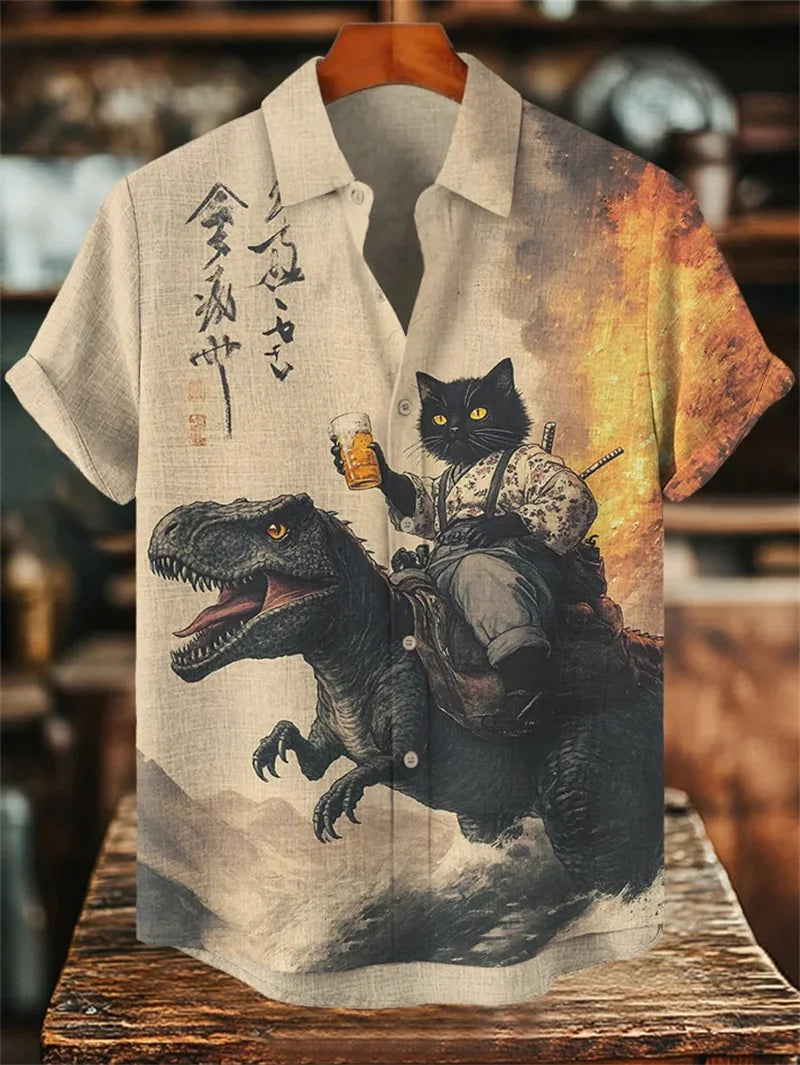 🎞️ The Vintage Essence Heritage Shirt: Premium Men’s Cotton-Linen Casual Top – High-Definition Retro Graphic Print, Breathable Short-Sleeve Button-Down, and Sophisticated Summer Silhouette FB752