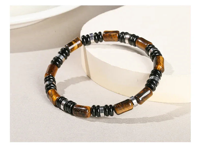 🐯 Natural Yellow Tiger Eye Tube Bracelet: Modern Cylinder Stone Bangle with Stainless Steel – Wealth, Confidence & Energy Jewelry for Men & Women