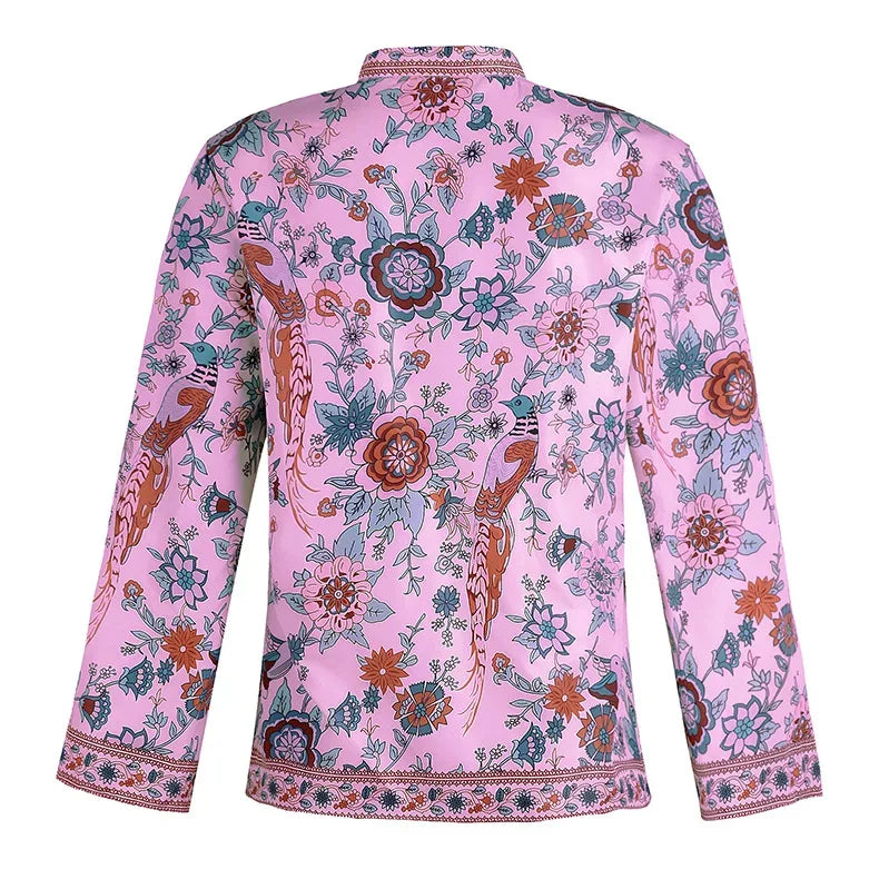 Women's Floral Print Blouse - New Summer Design, Loose Fit, Flared Long Sleeves, Model CKX9070