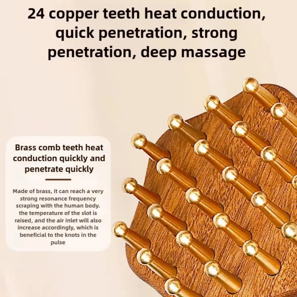 Portable Wood Massage Brush with Copper Head – 24 Teeth Meridian Massager & Body Sculpting Tool﻿