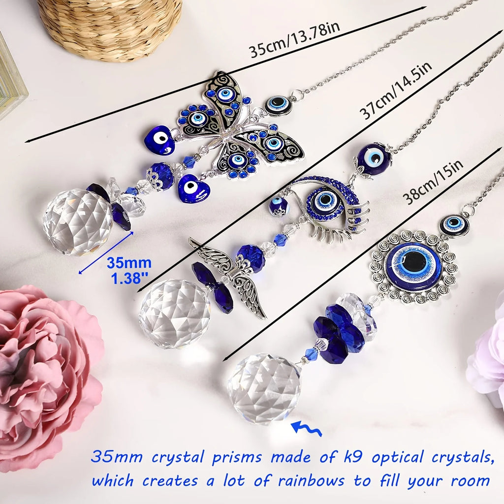 🧿 1Pc Evil Eye Suncatcher with Crystal Prism Balls – Window Hanging Sun Catcher & Rainbow Maker for Home, Garden & Car Decor | Free Shipping