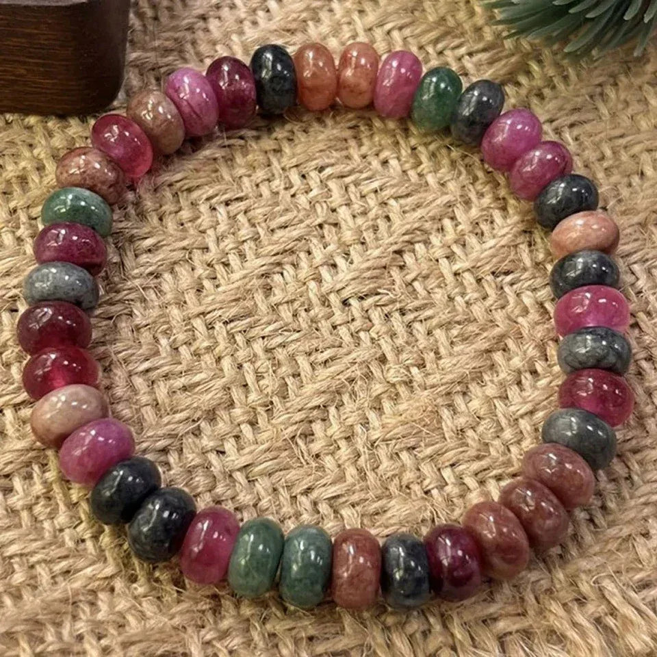 ✨ Multicolor Tourmaline Bracelet – Natural Bead Stone Chain Elastic Bangle for Women & Men – Fashionable Party Jewelry