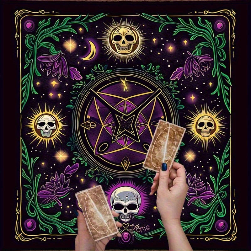 🃏 Purple Skull Array Tarot Tablecloth – Gothic Witchcraft Divination Altar Cloth for Tarot Readings, Occult Events & Dark Party Decor
