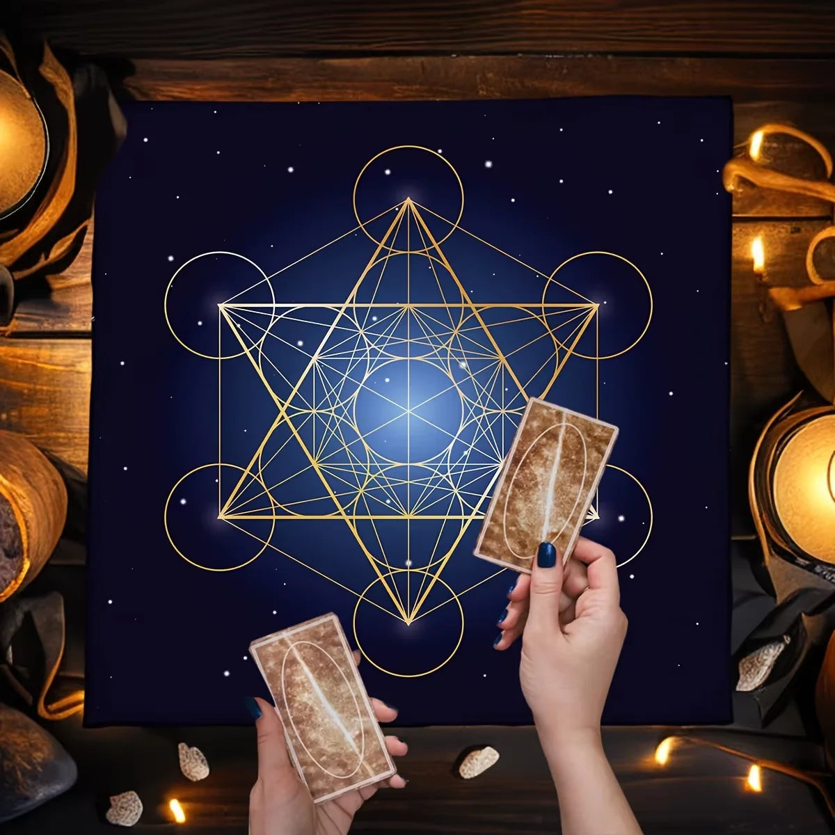 🃏 VIKAMA Geometric Flower of Life Tarot Tablecloth – Metatron Cube Reading Mat & Sacred Geometry Witchy Altar Cloth Gift