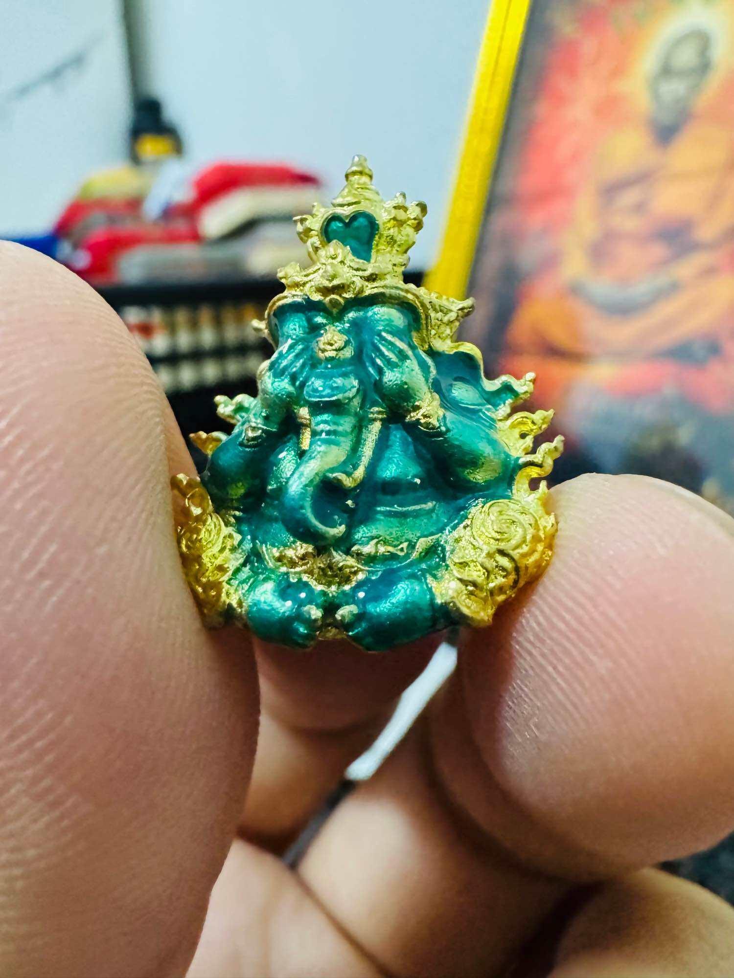 Authentic Phra Phikanet Statue - Green Enamel & Divine Gold Coating - Triple Empowerment by Luang Pu Phat Punyakamo at Wat Huay Duan