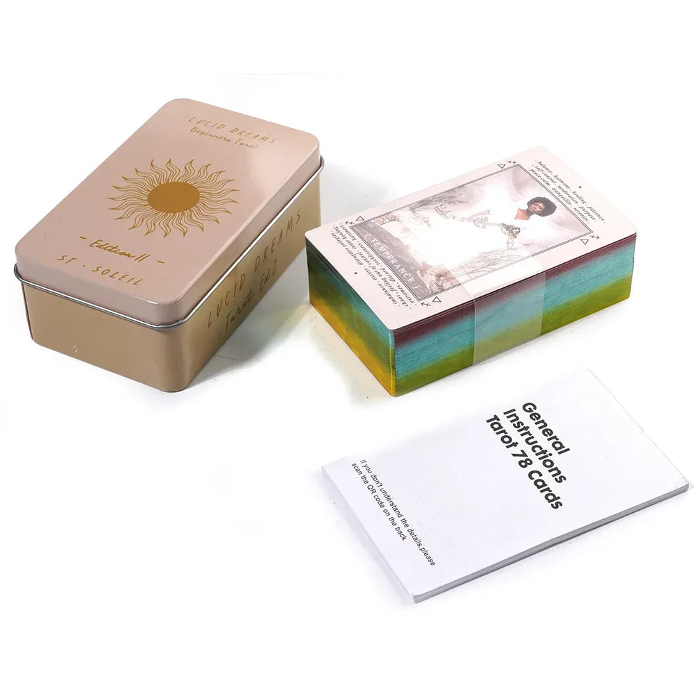 Lucid Dreams Beginners Tarot Deck in Tin Metal Box – 78 Cards with PDF Guidebook for Divination and Entertainment