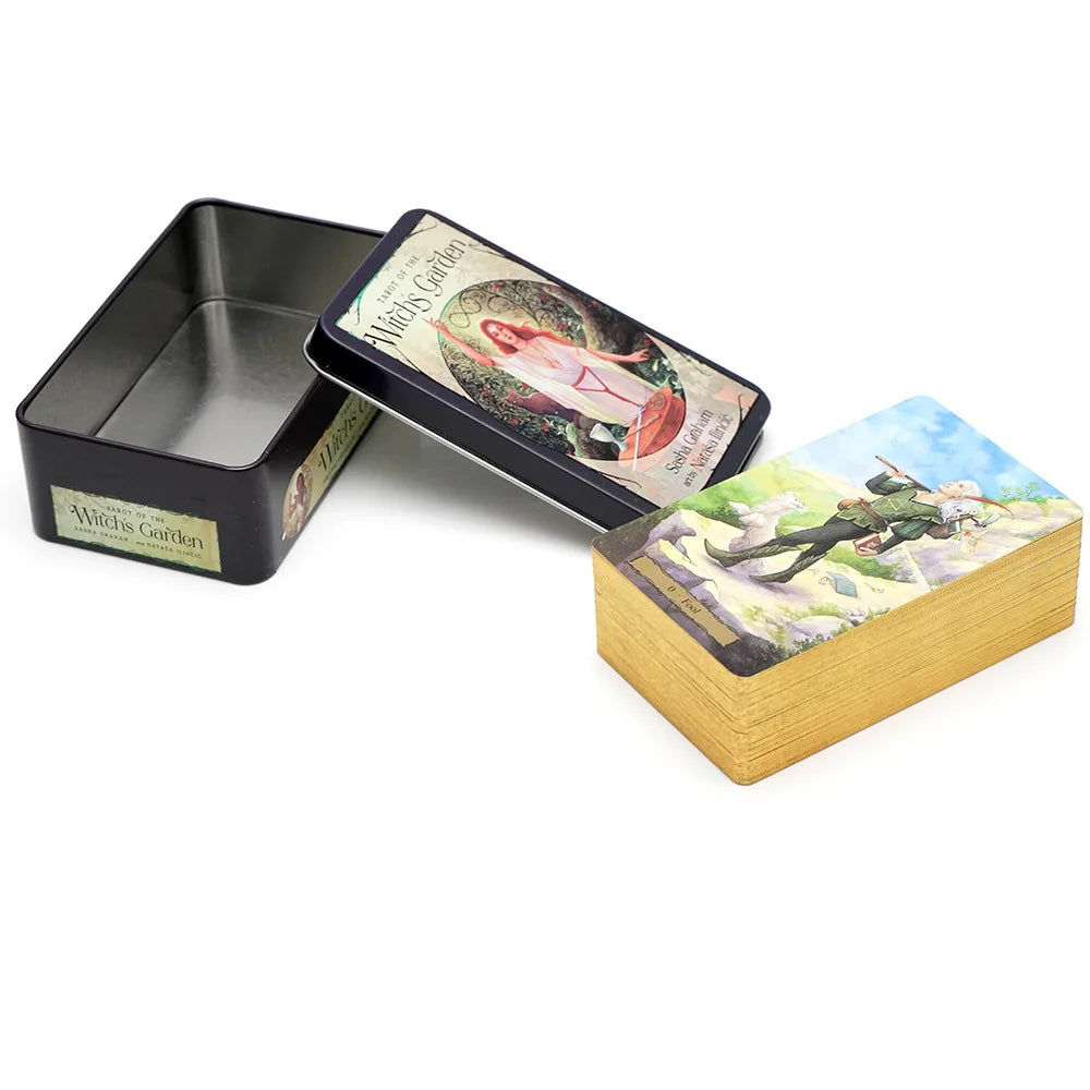 🃏 Tarot of the Witch's Garden – 78 Card Deck in Tin Metal Box with Gold-plated Edges, English Version Tarot Cards for Divination
