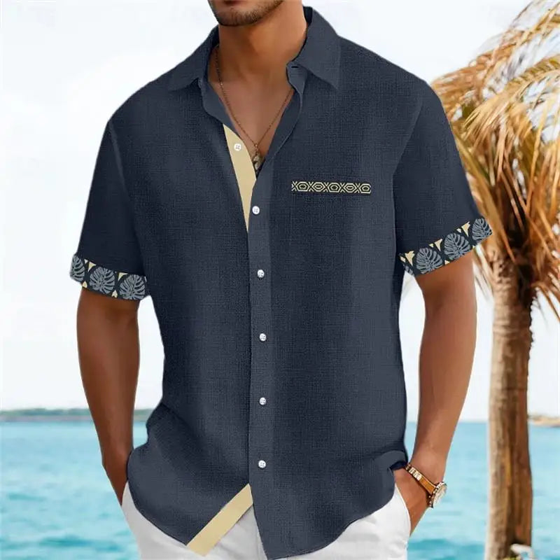 🌍 The Ethno-Block 3D Masterpiece: Premium Men’s Ethnic Color-Block Shirt – High-Definition Digital Print, Breathable Short-Sleeve Button-Down (Hemd Herren), and Sophisticated Resort Silhouette CSFQQQD342