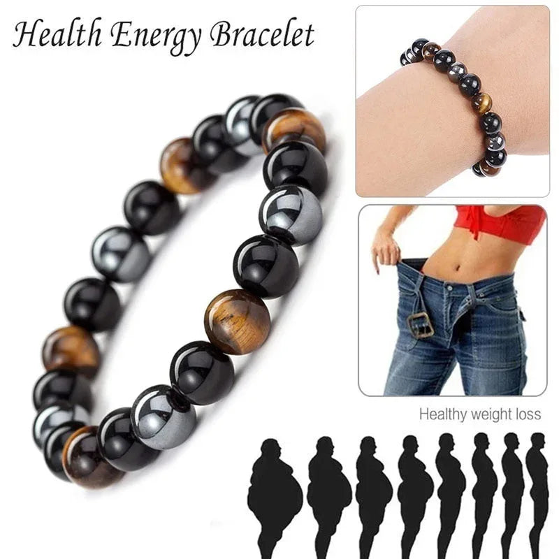 ✨ Triple Protection Magnetic Hematite Tiger Eye Obsidian Bracelet – Powerful Spiritual Shield for Health, Luck & Prosperity