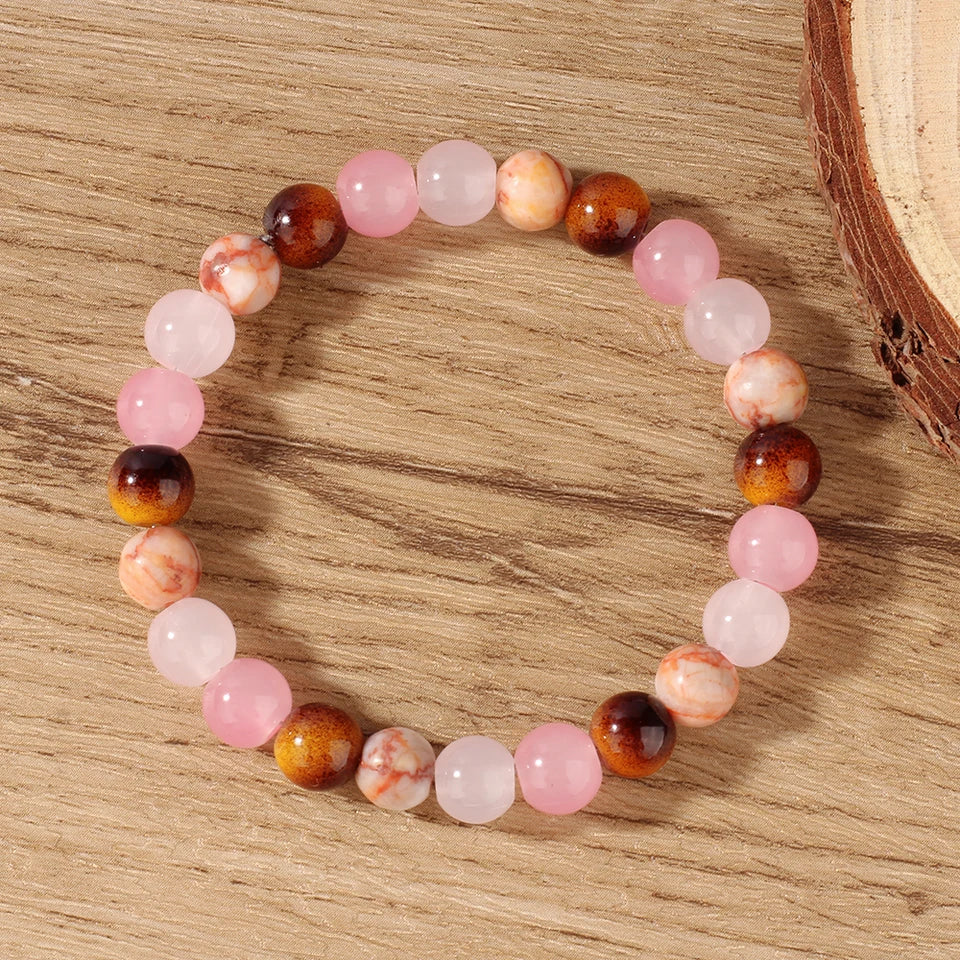 ✨ Romantic Natural Stone Tiger’s Eye Round Stretch Bracelet – Four Seasons Color Blocking – Vibrant Multicolor Brazaletes – Unisex Jewelry