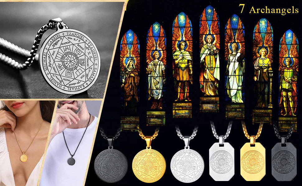 🛡️✨ Supreme 7 Archangels Protection Seal Pendant – Stainless Steel Necklace for Divine Shield & Spiritual Harmony