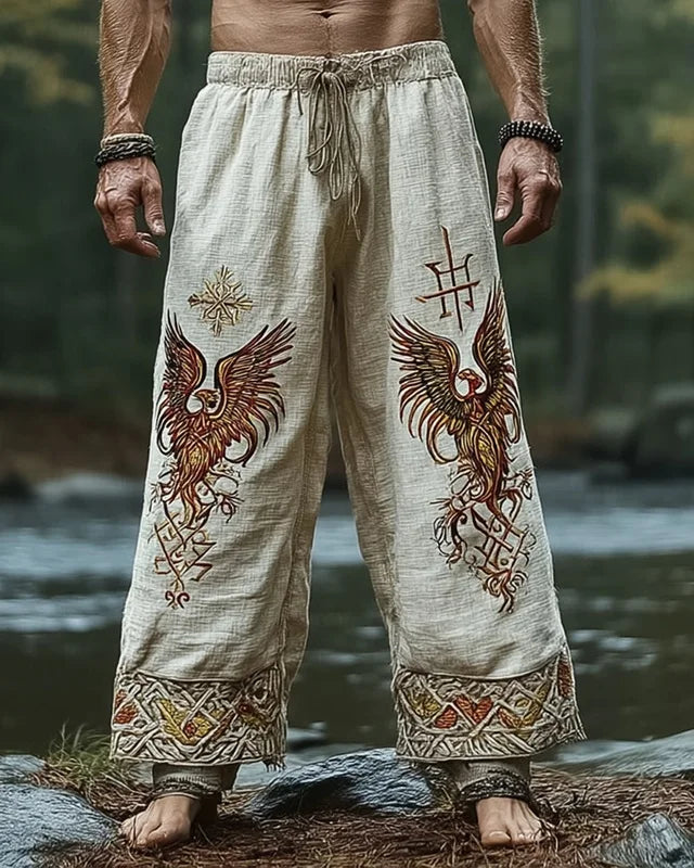 🃏 Men’s Retro Viking Celtic Skeleton 3D Printed Drawstring Pants – Casual Straight-Leg Summer Beach Pants, Plus Sizes S–5XL D81PHG259162349